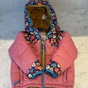 Patagonia Kids Floral Puffer Jacket with Blue and Pink Accents